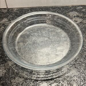 8 inch Clear Glass Decorative pie plate. Just beautiful detail VINTAGE FIRE KING